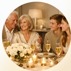 Generationengäste an einer eleganten Feier-Tafel